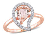 1 1/7 Carat (ctw) Morganite and White Topaz Halo Ring in Rose Plated Sterling Silver